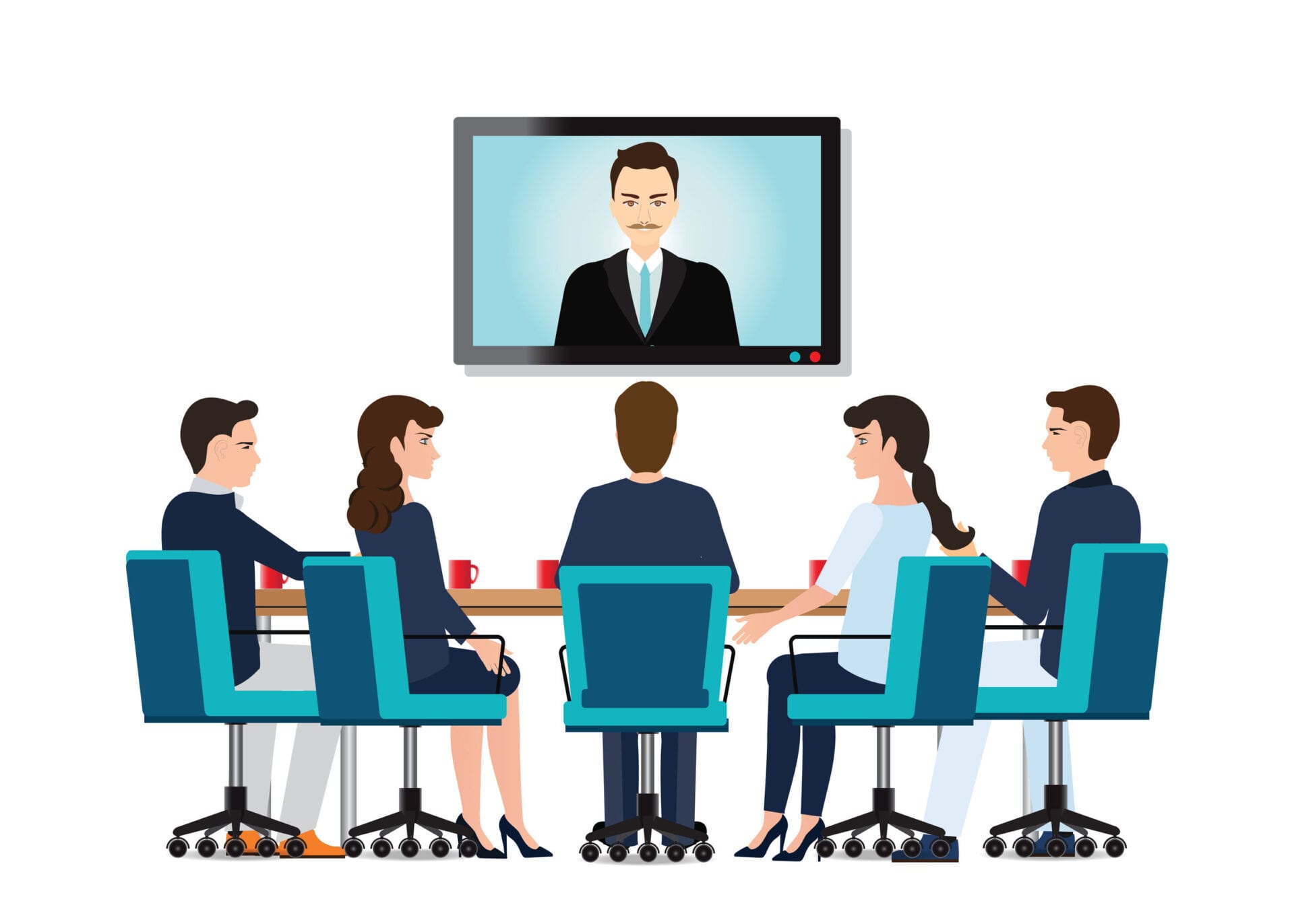 Business people attending videoconference meeting.